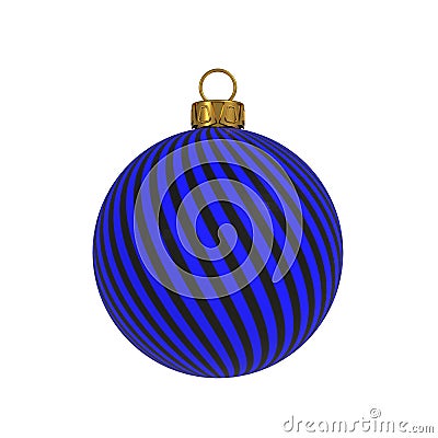 Christmas ball New Year`s Eve decoration black blue convolution lines bauble wintertime hanging adornment souvenir. Stock Photo