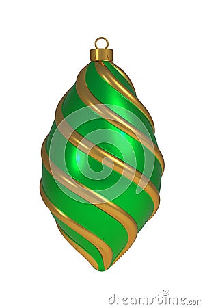 Christmas ball New Year`s Eve decoration golden green convolution lines bauble wintertime hanging adornment souvenir. Stock Photo