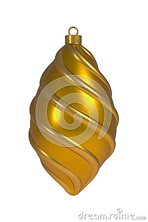 Christmas ball New Year`s Eve decoration golden yellow convolution lines bauble wintertime hanging adornment souvenir. Stock Photo