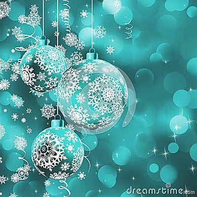 Christmas ball over glow light bokeh. Vector Illustration