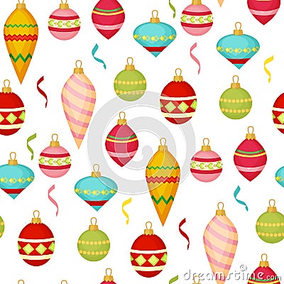 Christmas ball seamless pattern colourful winter holiday xmas decoration sphere new year festival flat design vector Vector Illustration