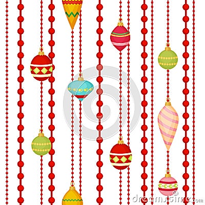 Christmas ball seamless pattern colourful winter holiday xmas decoration sphere new year festival flat design vector Vector Illustration
