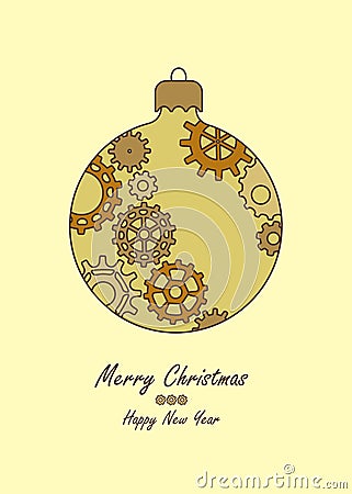 Christmas ball in steampunk style from gears. . Abstract mechanical Christmas ball. Vector Greeting card Stock Photo