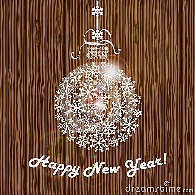 Christmas ball from white snowflakes with the words Happy New Year Vector Illustration