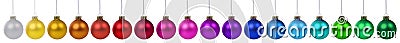 Christmas balls baubles banner colorful decoration in a row isolated on white Stock Photo