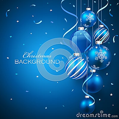 Christmas balls on blue background Vector Illustration