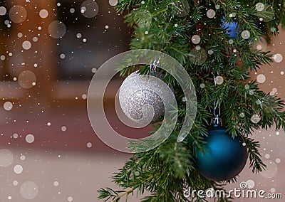 Christmas balls on branches of a Christmas tree Stock Photo