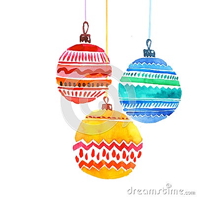 Christmas balls Card. Watercoulor winter holidays background Stock Photo