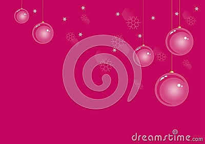 Christmas balls on dark Pink Winter background with snowflakes and stars. Vector EPS 10 cmyk Stock Photo