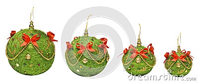 Christmas Balls Decoration Hanging Toy, Isolated White Background, Xmas Vintage Handmade Decorative Gifts Stock Photo