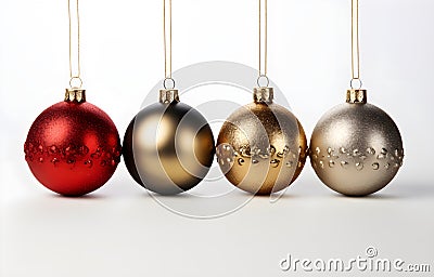 Christmas balls with drawing hang on white background Stock Photo