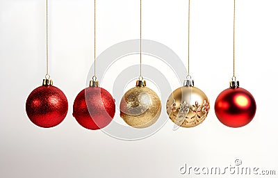 Christmas balls with drawing hang on white background Stock Photo