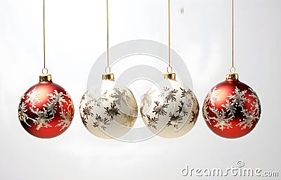 Christmas balls with drawing hang on white background Stock Photo