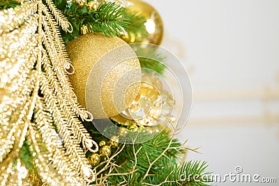 Christmas balls on fir tree. New Year holidays and Christmastime celebration Stock Photo