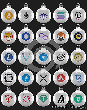Christmas balls open source crypto blockchain projects symbols Stock Photo