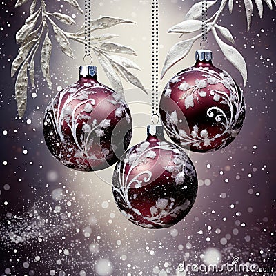 Christmas balls with Rich red and silver colors and Luxury silver Ornaments illustration. For banners, posters Cartoon Illustration