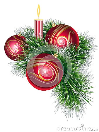 Christmas balls with tinsel and candle Stock Photo