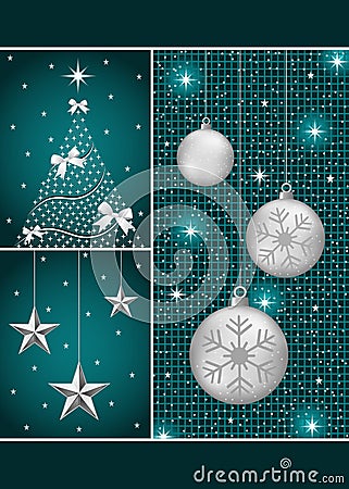 Christmas balls, tree and stars Vector Illustration