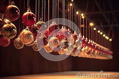 Christmas balls in warm tones, perfect for use in vibrant stage backgrounds, festive colors. Generative AI Stock Photo