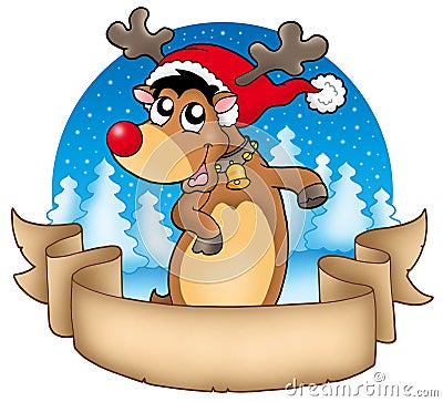 Christmas banner with cute reindeer Cartoon Illustration
