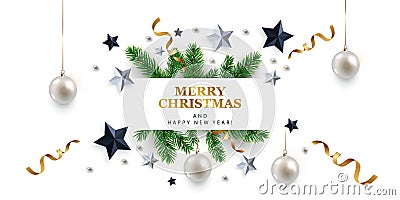 Merry Christmas and Happy New Year banner Vector Illustration
