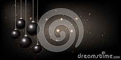 Christmas banner with hanging baubles and sparkling lights Vector Illustration