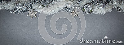 Christmas banner, layout of new year decor on gray background Stock Photo