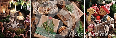 Christmas banner with rustic style decors Stock Photo