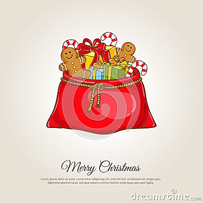 Christmas Banner with Santa Sack of Gifts Vector Illustration