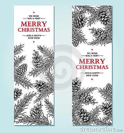 Christmas banner. Vector hand drawn illustration with pine cone, Vector Illustration