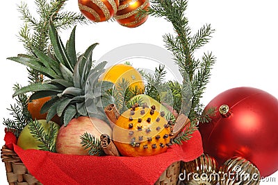 Christmas basket with fruit Stock Photo