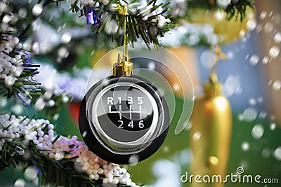 Christmas bauble with car gearshift Stock Photo