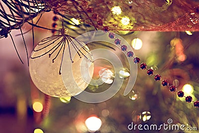 Christmas bauble decoration on fri tree Stock Photo