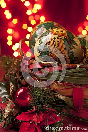 Christmas Baubles in a Basket Stock Photo