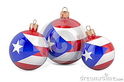 Christmas baubles with Puerto Rican flag, 3D rendering Stock Photo