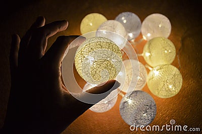 Christmas Baubles, which are grey, white and yellow Stock Photo