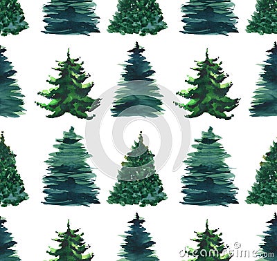 Christmas beautiful abstract graphic artistic wonderful bright holiday winter green spruce trees pattern watercolor hand illustrat Cartoon Illustration