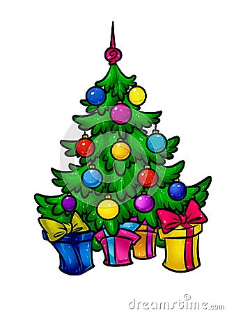 Christmas beautiful Christmas tree holiday gifts cartoon Cartoon Illustration