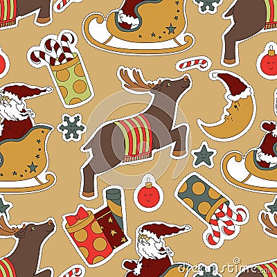 Christmas beige seamless pattern background. Vector Illustration