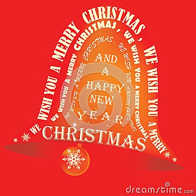 Christmas bell golden on red background Vector Illustration