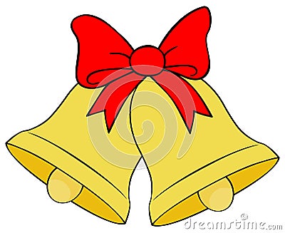 Christmas bells with bow. Cartoon bell vector illustration isolated on white Vector Illustration