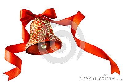 Christmas bells with ribbon isolated on white Stock Photo