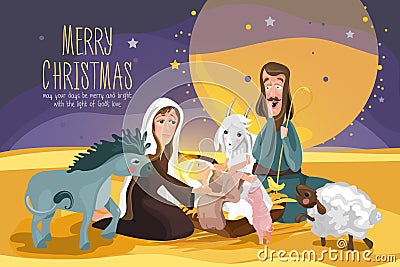 Christmas Bible Story. Christmas nativity card Vector Illustration