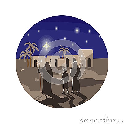 Shepherds looking at a star over Bethlehem Vector Illustration