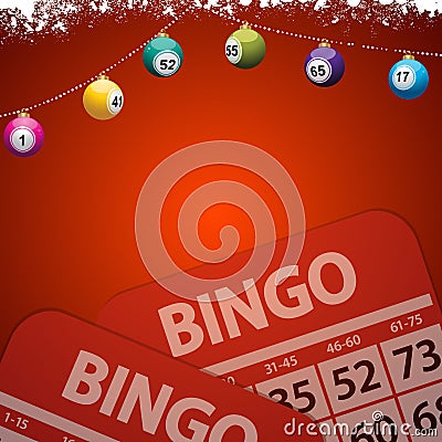 Christmas bingo baubles on festive red background Stock Photo