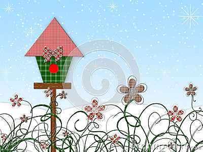 Christmas Birdhouse Cartoon Illustration