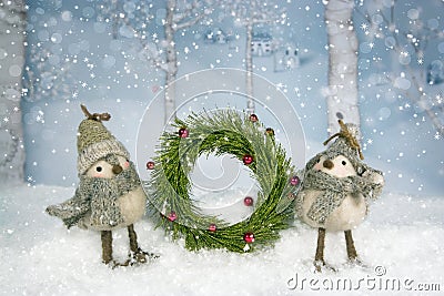 Christmas Birds Wreath Stock Photo