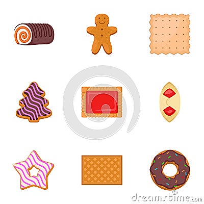Christmas biscuit icon set, flat style Vector Illustration