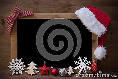 Christmas Blackboard, Santa Hat, Copy Space, Red Loop Stock Photo