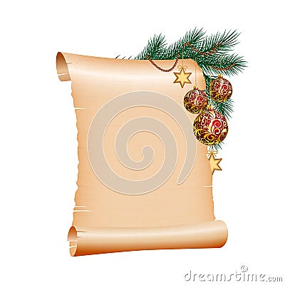 Christmas blank scroll paper on white background Vector Illustration